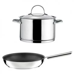 Cuisinox Casseroles 1 Faitout Inox 24cm Avec Couvercle Et 1 Poêle 28 Cm Revêtue En Acier