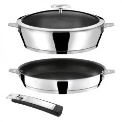 Cuisinox Casseroles 1 Poêle Revêtue 24cm, 1 Sauteuse Revêtue 28cm Avec Couvercle Et 1 Poi