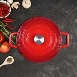 Livoo Cocottes Cocotte Ronde En émail Rouge -Accessoires de cuisson Soldes cocotte ronde en email rouge 4