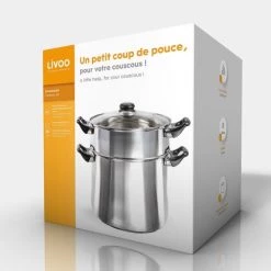 Livoo Casseroles Couscoussier En Acier Inoxydable Gris -Accessoires de cuisson Soldes couscoussier en acier inoxydable gris 2