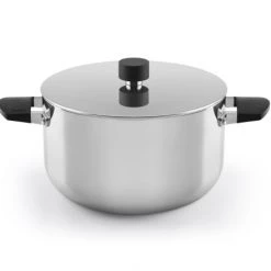 Castey Casseroles Faitout 24cm Acier Inox 3couches, Couvercle, Anses Silicone, Tous Feux