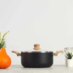 Livoo Casseroles Faitout 28 Cm Aspect Pierre Et Bois En Aluminium Noir -Accessoires de cuisson Soldes faitout 28 cm aspect pierre et bois en aluminium noir 2