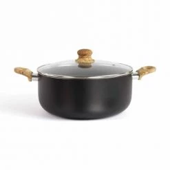 Livoo Casseroles Faitout 28 Cm Aspect Pierre Et Bois En Aluminium Noir