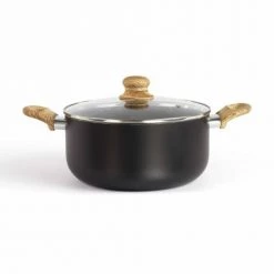 Livoo Casseroles Faitout Aspect Pierre Et Bois En Aluminium Noir