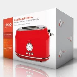 Accessoires De Cuisson Livoo Grille-pains Retro 2 Fentes En Acier Inoxydable Rouge -Accessoires de cuisson Soldes livoo grille pains retro 2 fentes en acier inoxydable rouge 4