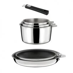 Cuisinox Lot 6 Pièces : 3 Casseroles, 2 Poêles + Poignée