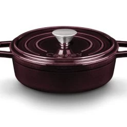 Castey Casseroles Mijoteuse 22 Cm En Fonte émaillée Bordeaux Avec Couvercle, Tous Feux