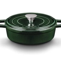 Castey Casseroles Mijoteuse 22 Cm En Fonte émaillée Vert Avec Couvercle, Tous Feux