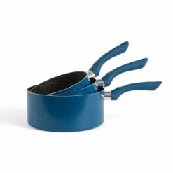 Livoo Set De 3 Casseroles Aspect Pierre En Aluminium Noir -Accessoires de cuisson Soldes set de 3 casseroles aspect pierre en aluminium bleu 4
