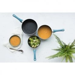 Livoo Set De 3 Casseroles Aspect Pierre En Aluminium Bleu Méditerrannée -Accessoires de cuisson Soldes set de 3 casseroles aspect pierre en aluminium bleu mediterrannee 3