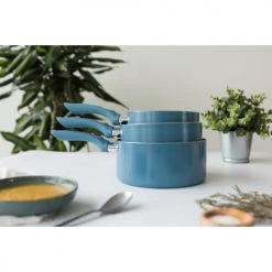 Livoo Set De 3 Casseroles Aspect Pierre En Aluminium Bleu Méditerrannée -Accessoires de cuisson Soldes set de 3 casseroles aspect pierre en aluminium bleu mediterrannee 4