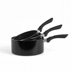 Livoo Set De 3 Casseroles Aspect Pierre En Aluminium Noir