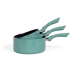 Livoo Set De 3 Casseroles Aspect Pierre En Aluminium Vert