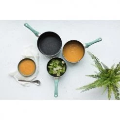 Livoo Set De 3 Casseroles Aspect Pierre En Aluminium Vert -Accessoires de cuisson Soldes set de 3 casseroles aspect pierre en aluminium vert 4